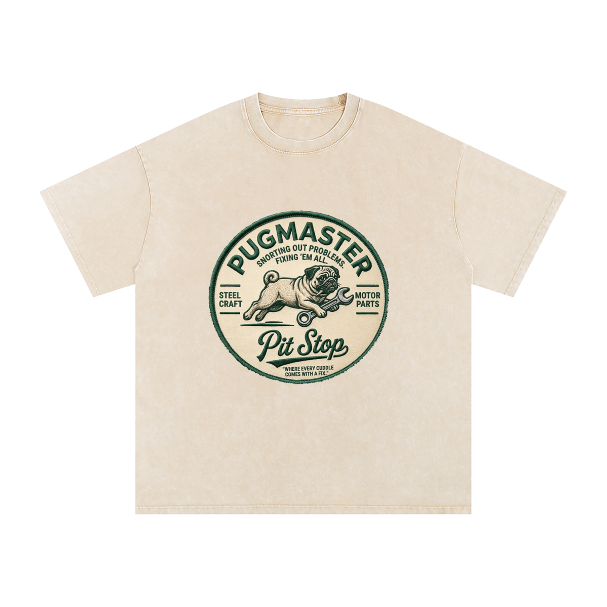 Sunny - Snow Washed Pug T-Shirt – Oversized Heavyweight Cotton