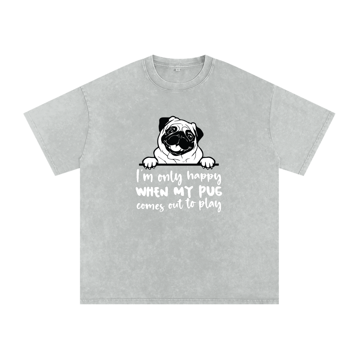 Luna - Snow Washed Pug T-Shirt – Oversized Heavyweight Cotton