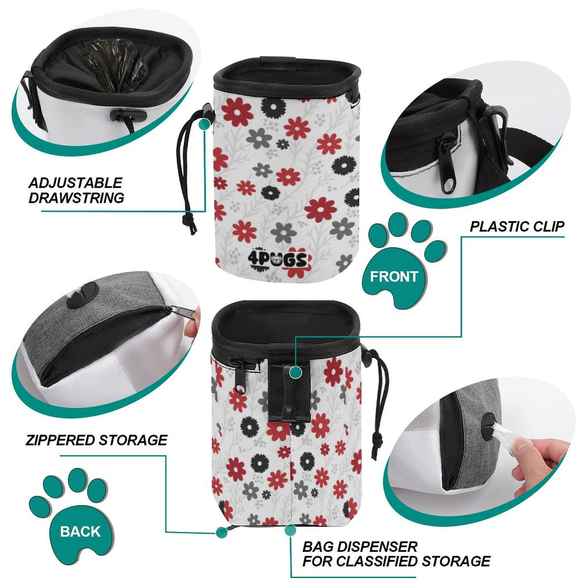 Ginger - Pug Treat Training Pouch | Portable Bait Bag with Waist Clip