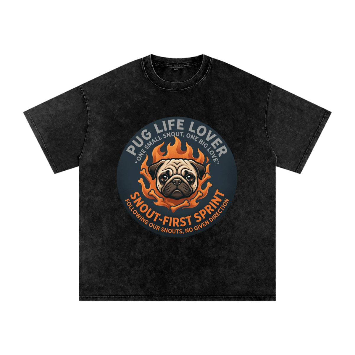 Zeus - Snow Washed Pug T-Shirt – Oversized Heavyweight Cotton