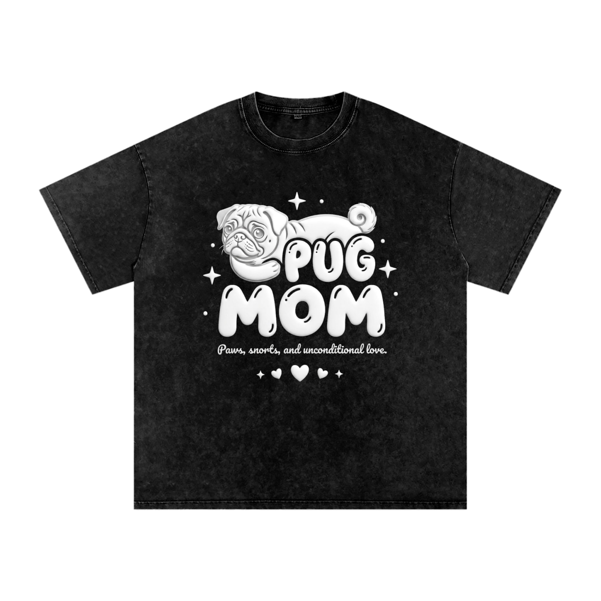 Fifi - Snow Washed Pug T-Shirt – Oversized Heavyweight Cotton