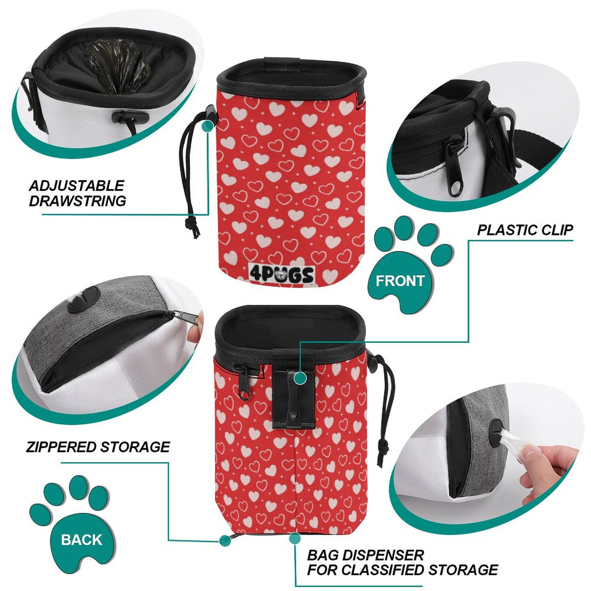 Willow - Pug Treat Training Pouch | Portable Bait Bag with Waist Clip