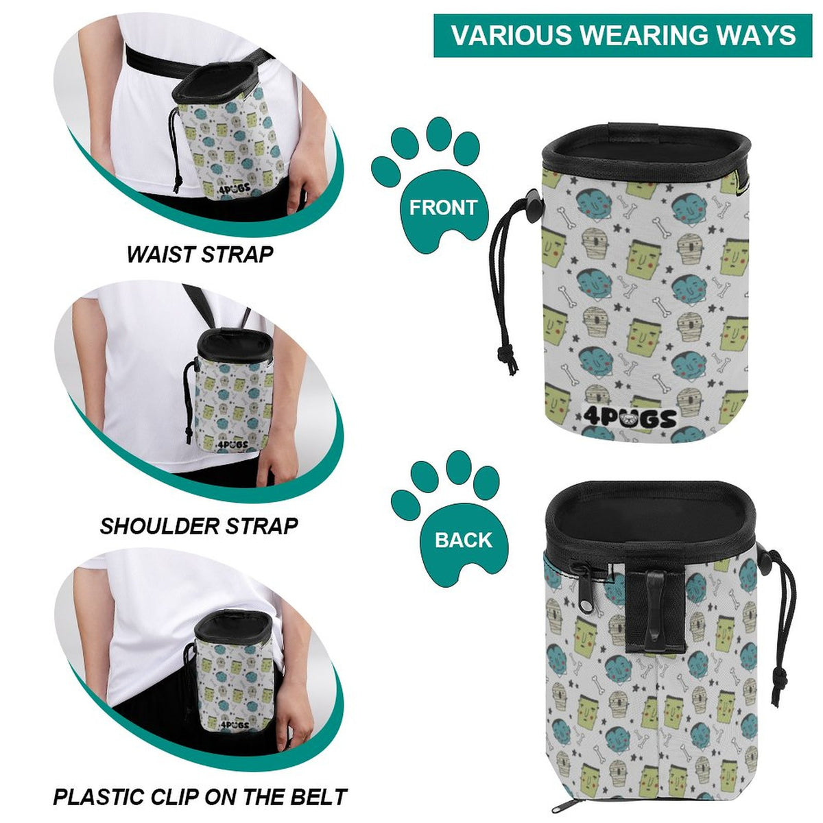 Blue - Pug Treat Training Pouch | Portable Bait Bag with Waist Clip