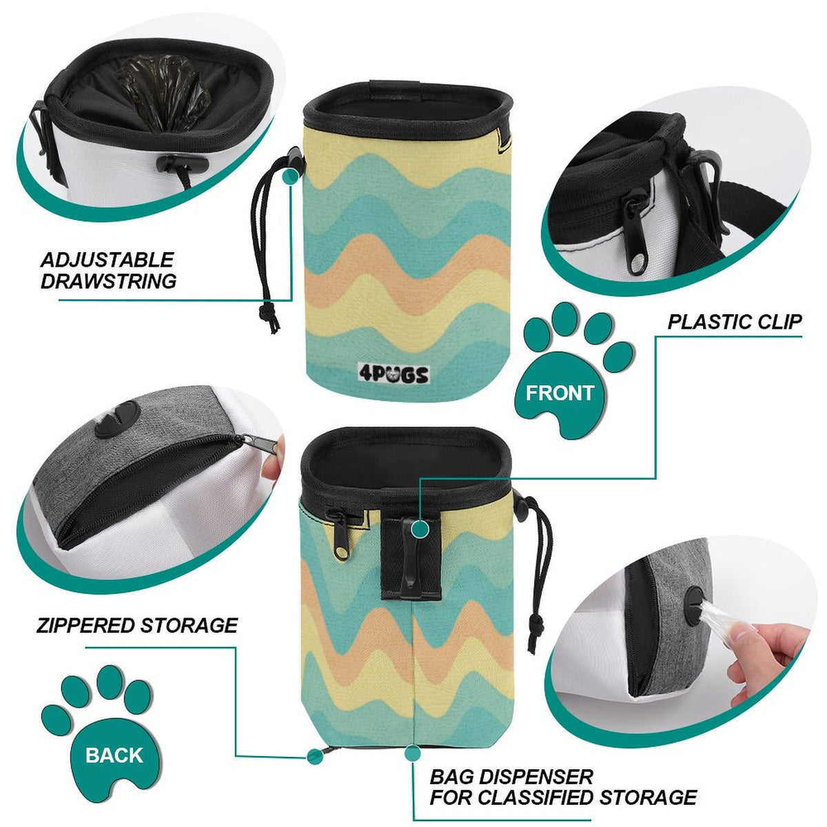 Sassy - Pug Treat Training Pouch | Portable Bait Bag with Waist Clip