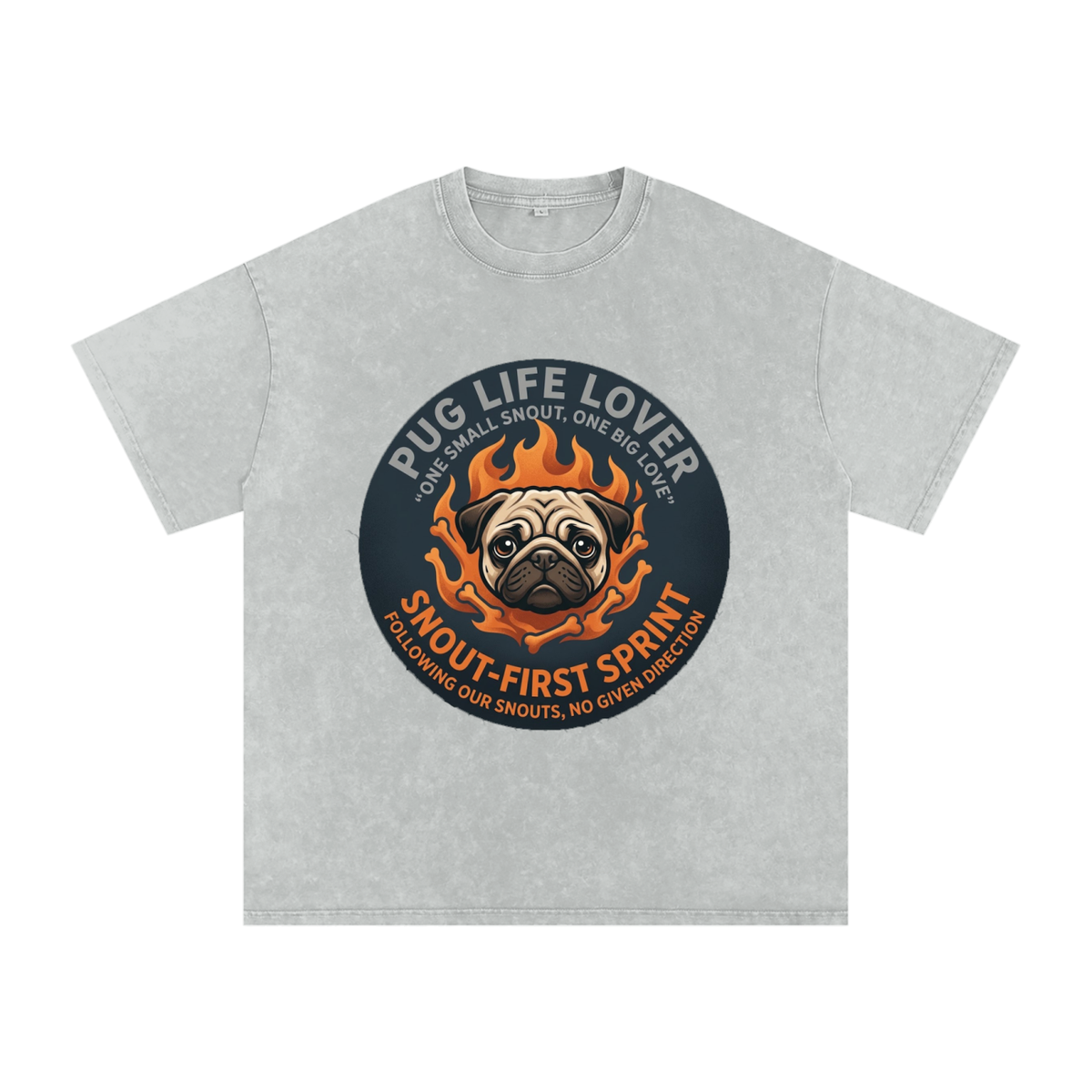 Zeus - Snow Washed Pug T-Shirt – Oversized Heavyweight Cotton