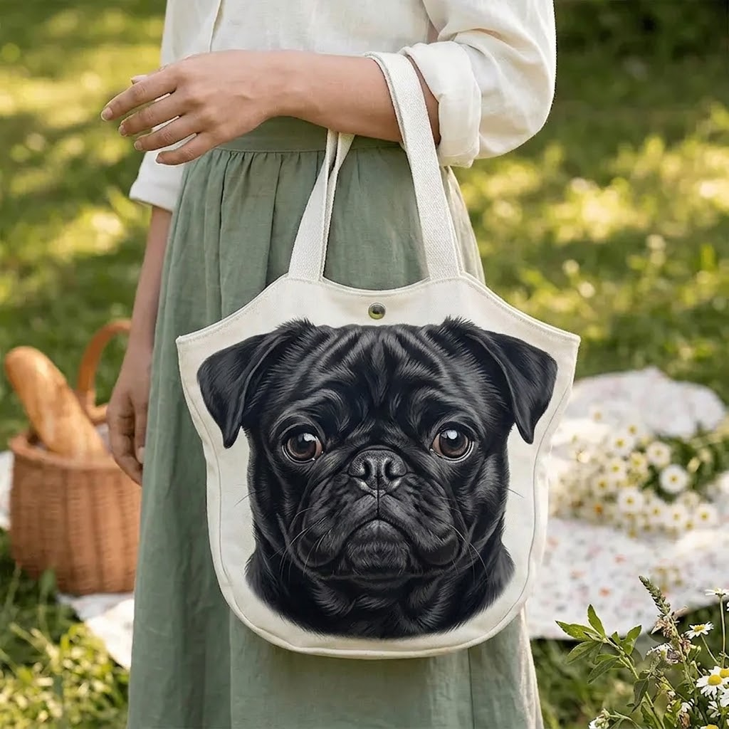Premium Pug Canvas Bag – Cute Pug-Shaped Shoulder Bag