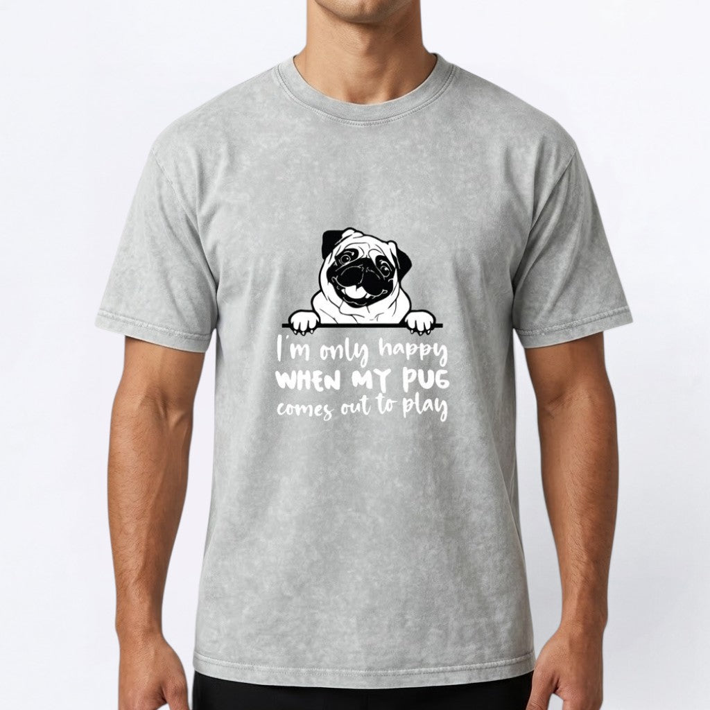 Luna - Snow Washed Pug T-Shirt – Oversized Heavyweight Cotton