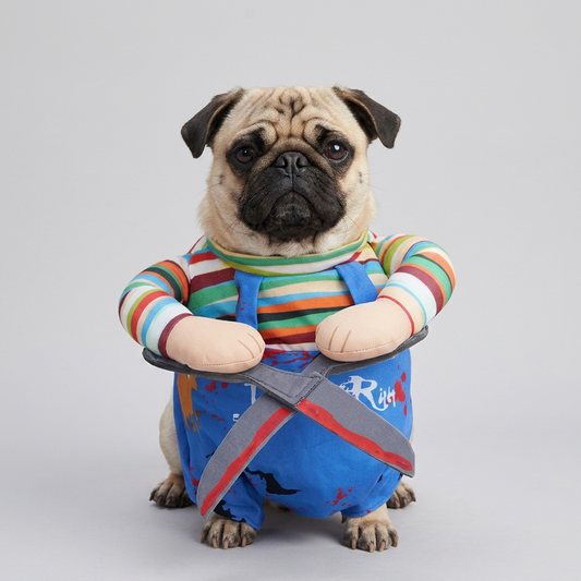 pug standing costume with plush arms