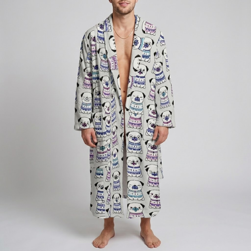 Maple - men's Bathrobe for Pug lovers