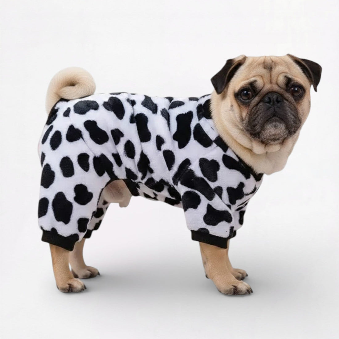 Pug in a cute outfit ready for a fall photo at home