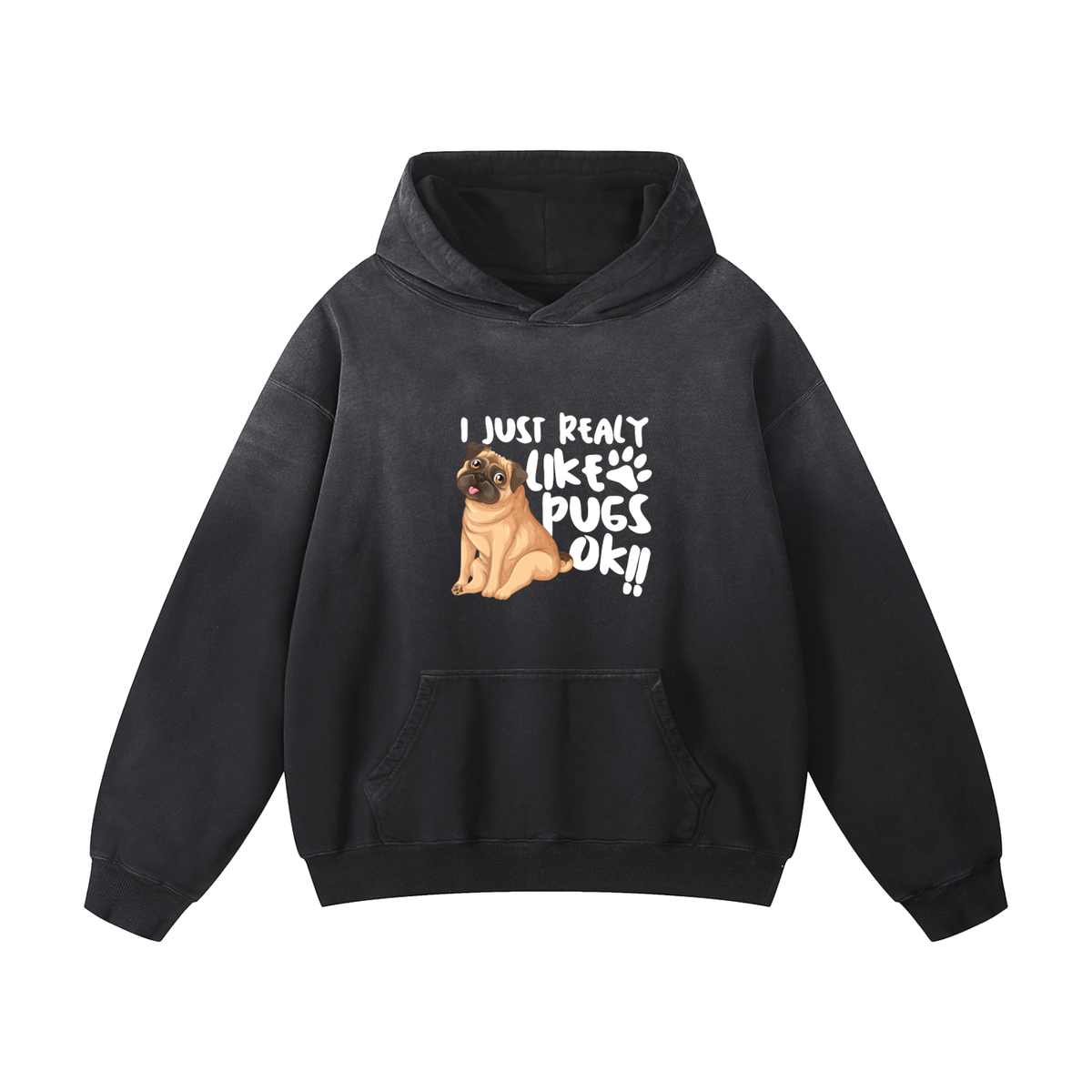 Heavyweight Sunfade Pug Lover Hoodie – Oversized Streetwear Fit