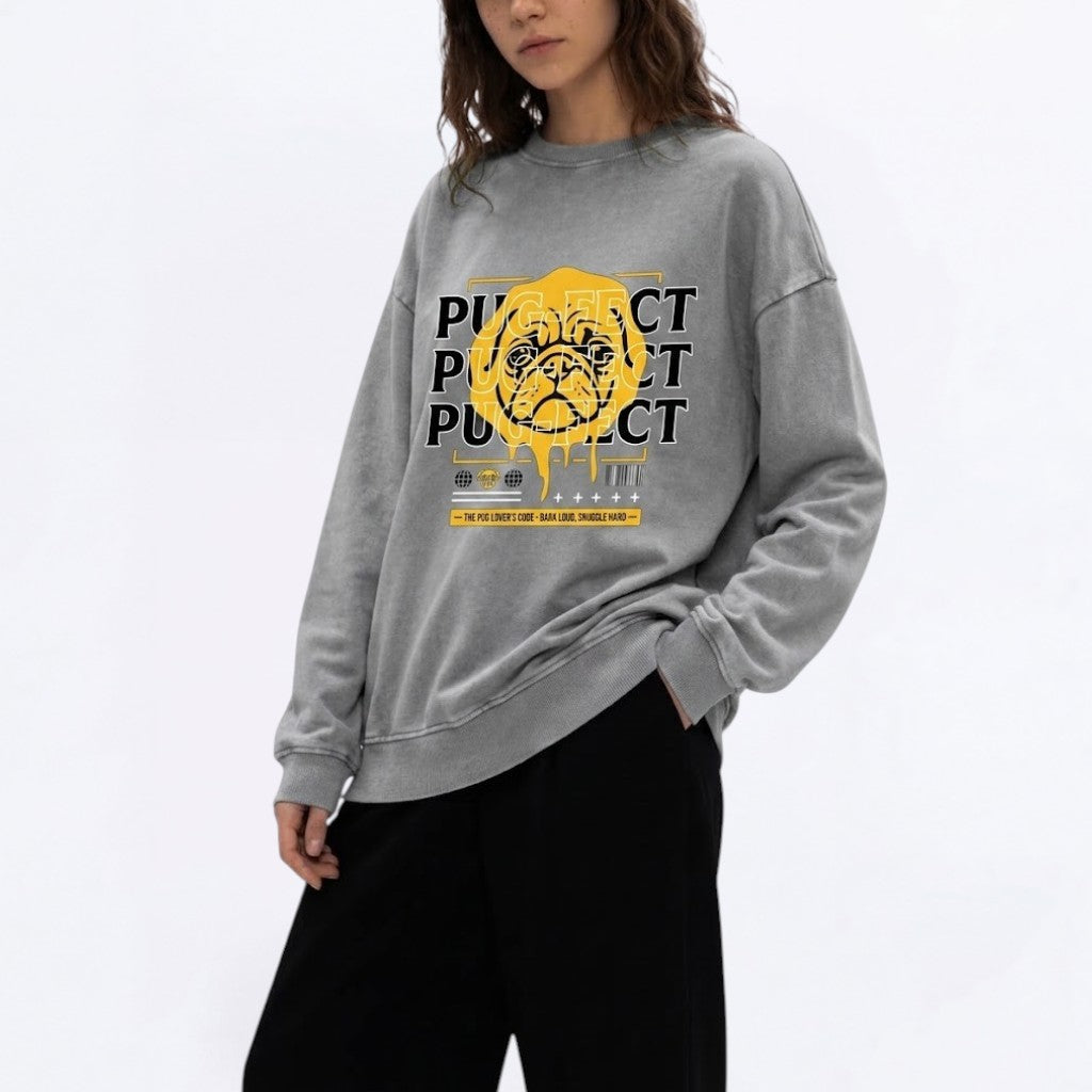 Snow Washed Oversized Sweatshirt for Pug Lovers