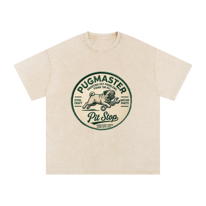 Sunny  - Snow Washed Pug T-Shirt – Oversized Heavyweight Cotton