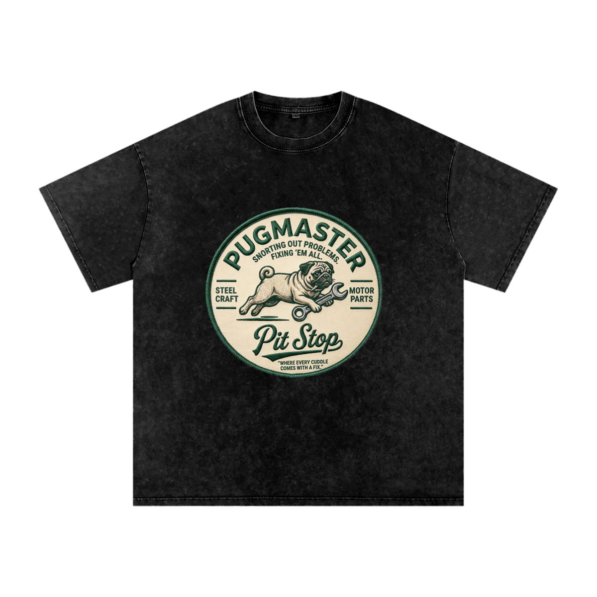 Sunny  - Snow Washed Pug T-Shirt – Oversized Heavyweight Cotton