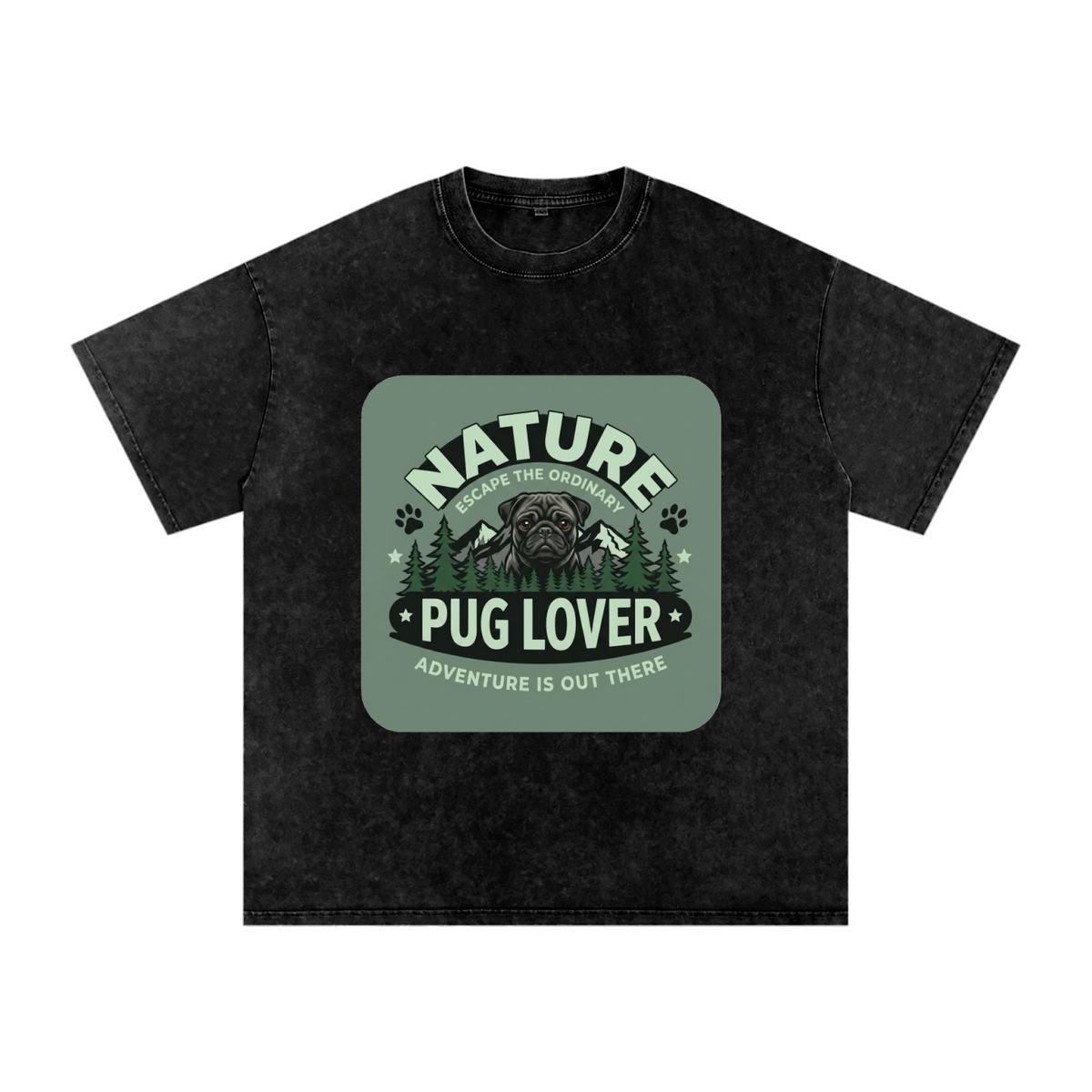 Woey - Snow Washed Pug T-Shirt – Oversized Heavyweight Cotton