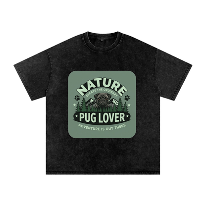 Woey - Snow Washed Pug T-Shirt – Oversized Heavyweight Cotton
