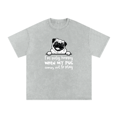 Luna - Snow Washed Pug T-Shirt – Oversized Heavyweight Cotton