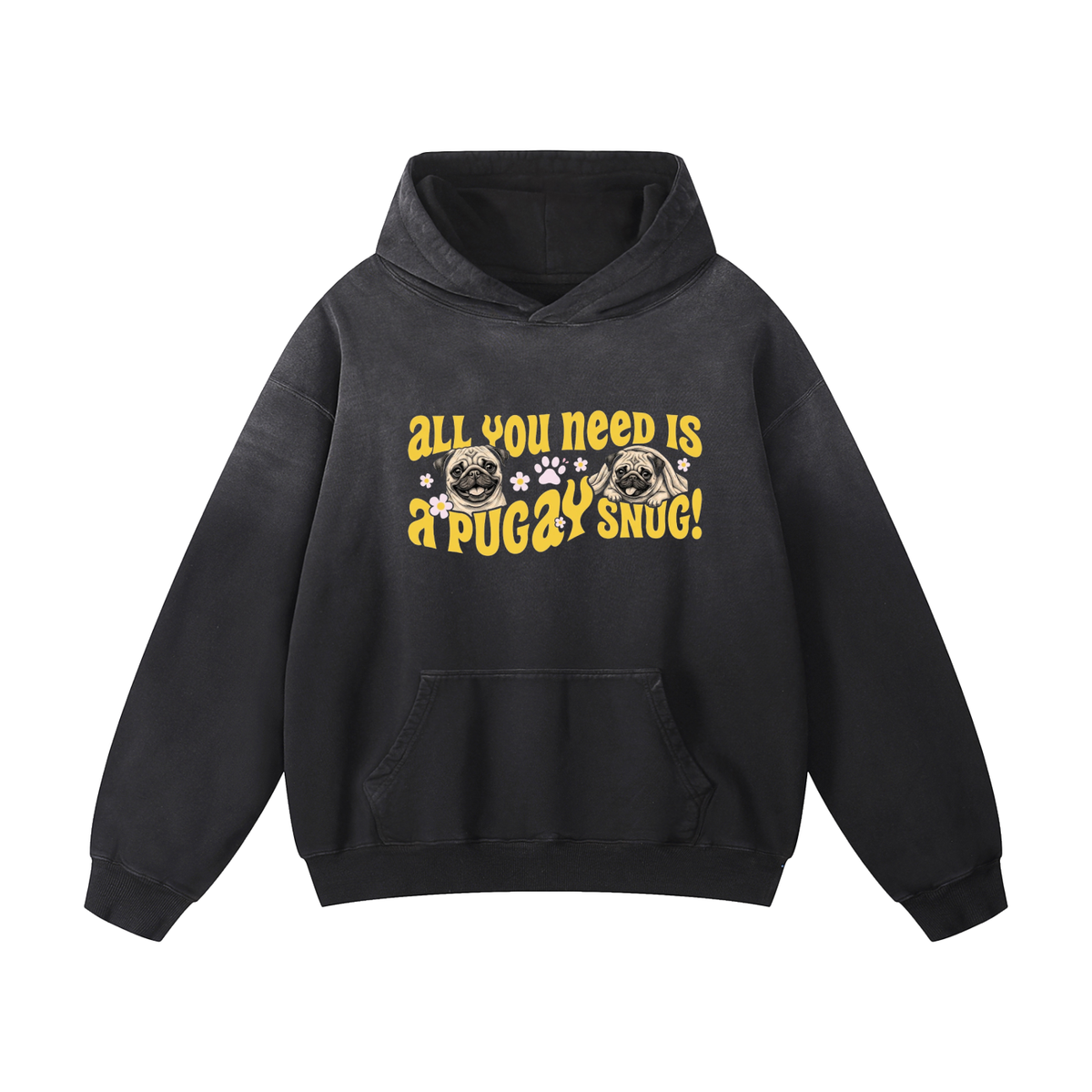 Zara - Heavyweight Sunfade Pug Lover Hoodie – Oversized Streetwear Fit
