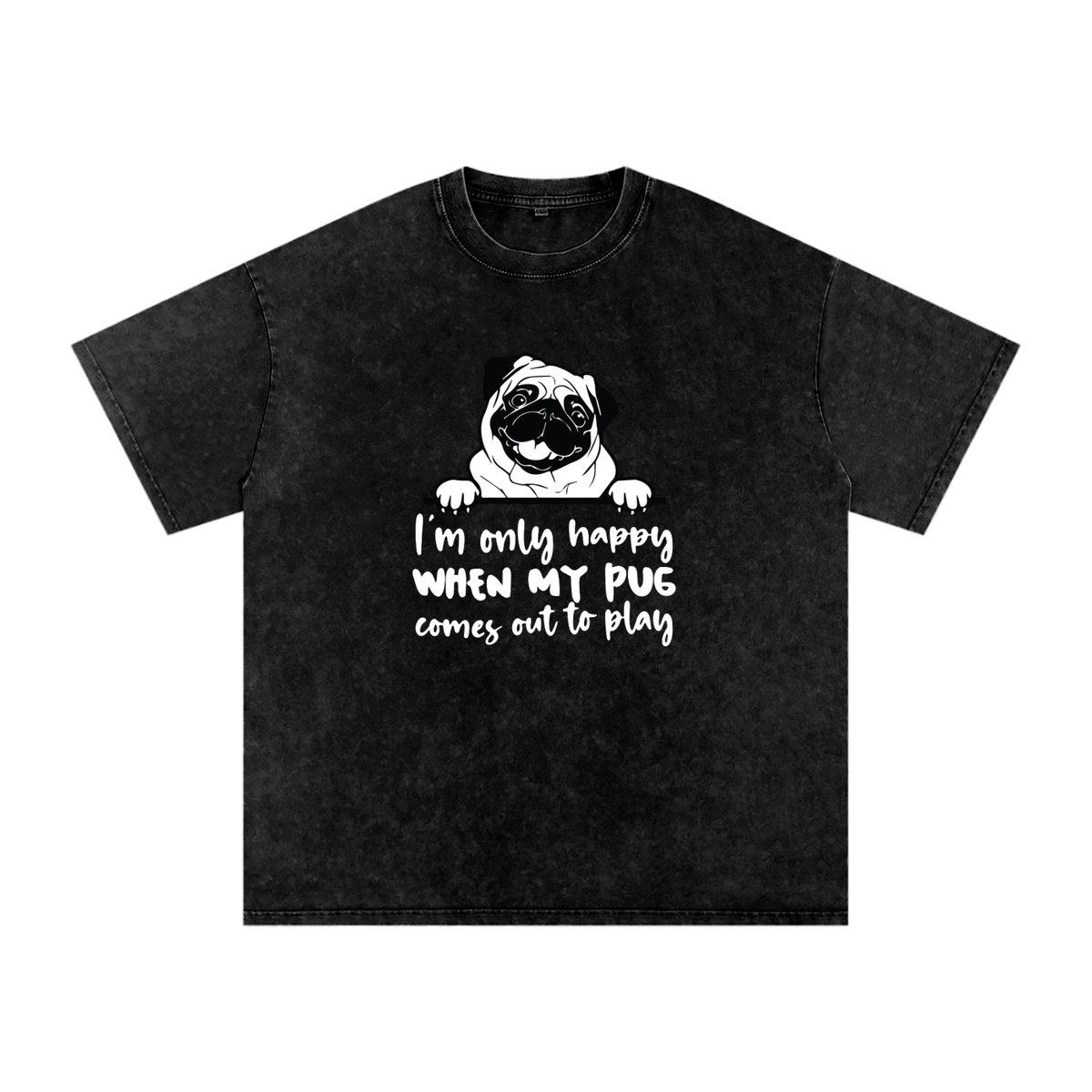 Luna - Snow Washed Pug T-Shirt – Oversized Heavyweight Cotton