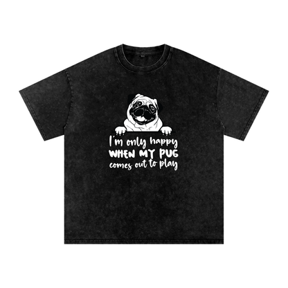 Luna - Snow Washed Pug T-Shirt – Oversized Heavyweight Cotton