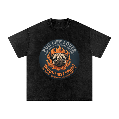 Zeus  - Snow Washed Pug T-Shirt – Oversized Heavyweight Cotton
