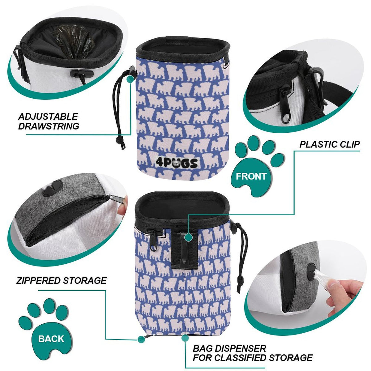 Appollo - Pug Treat Training Pouch | Portable Bait Bag with Waist Clip