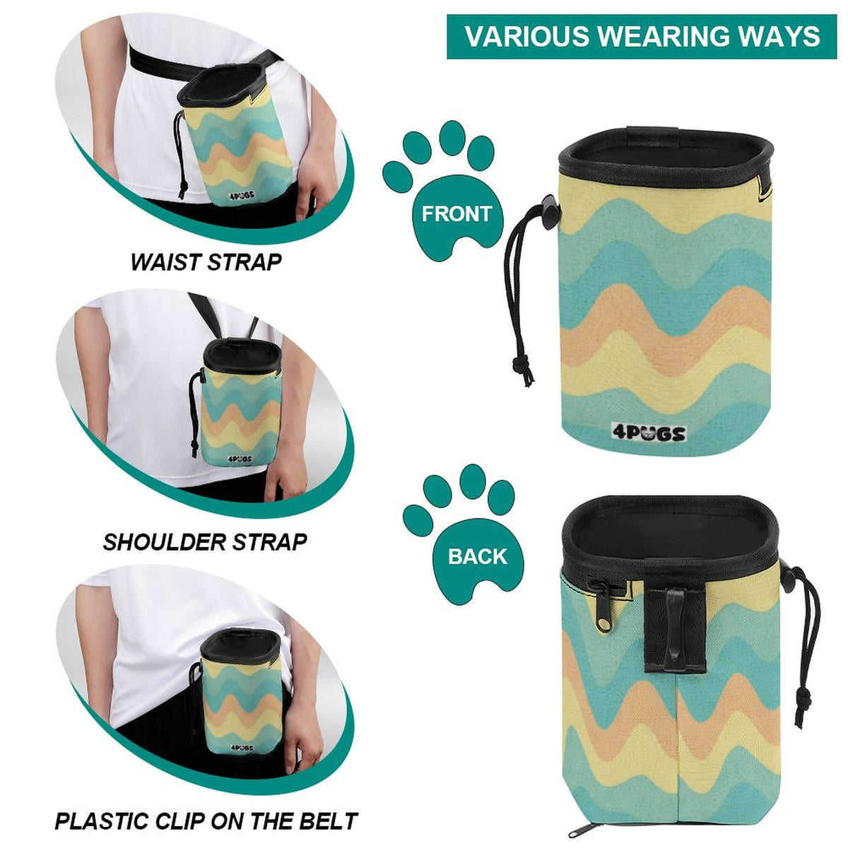 Sassy - Pug Treat Training Pouch | Portable Bait Bag with Waist Clip