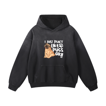 Daisy - Heavyweight Sunfade Pug Lover Hoodie – Oversized Streetwear Fit