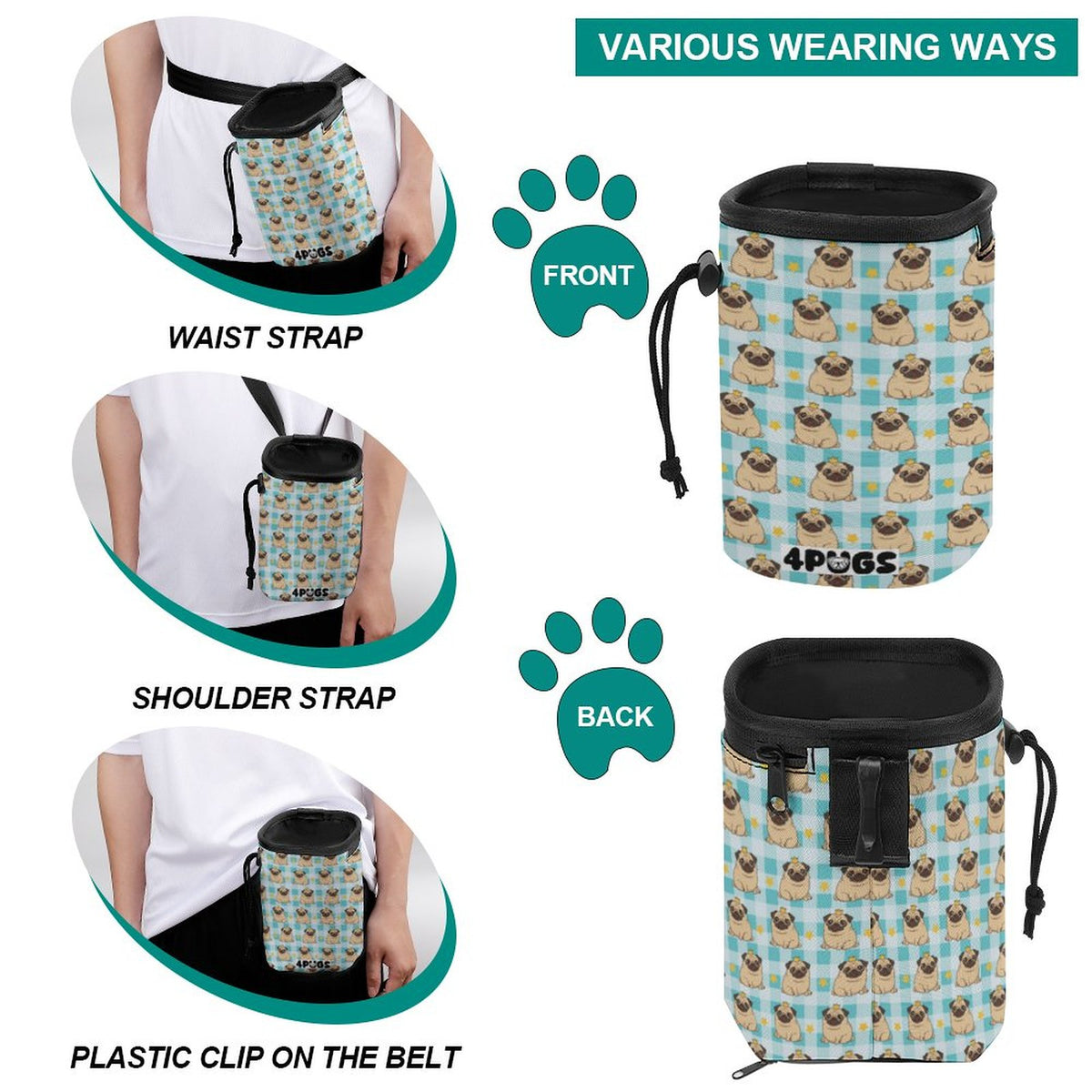 Roxy - Pug Treat Training Pouch | Portable Bait Bag with Waist Clip