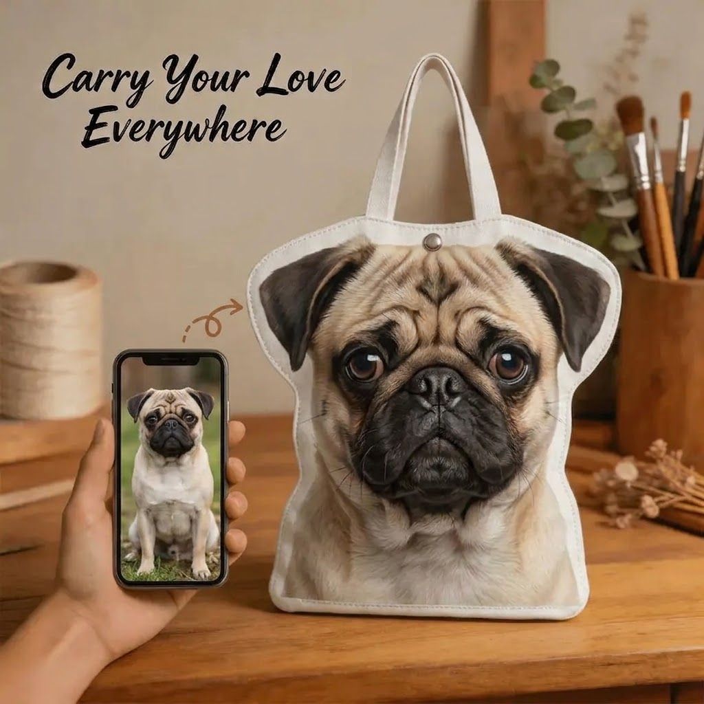 Premium Pug Canvas Bag – Cute Pug-Shaped Shoulder Bag