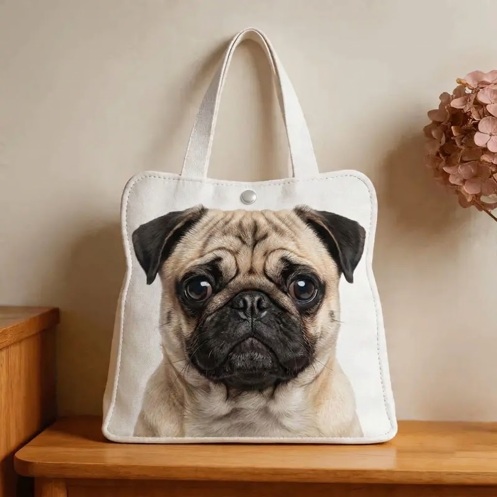 Premium Pug Canvas Bag – Cute Pug-Shaped Shoulder Bag