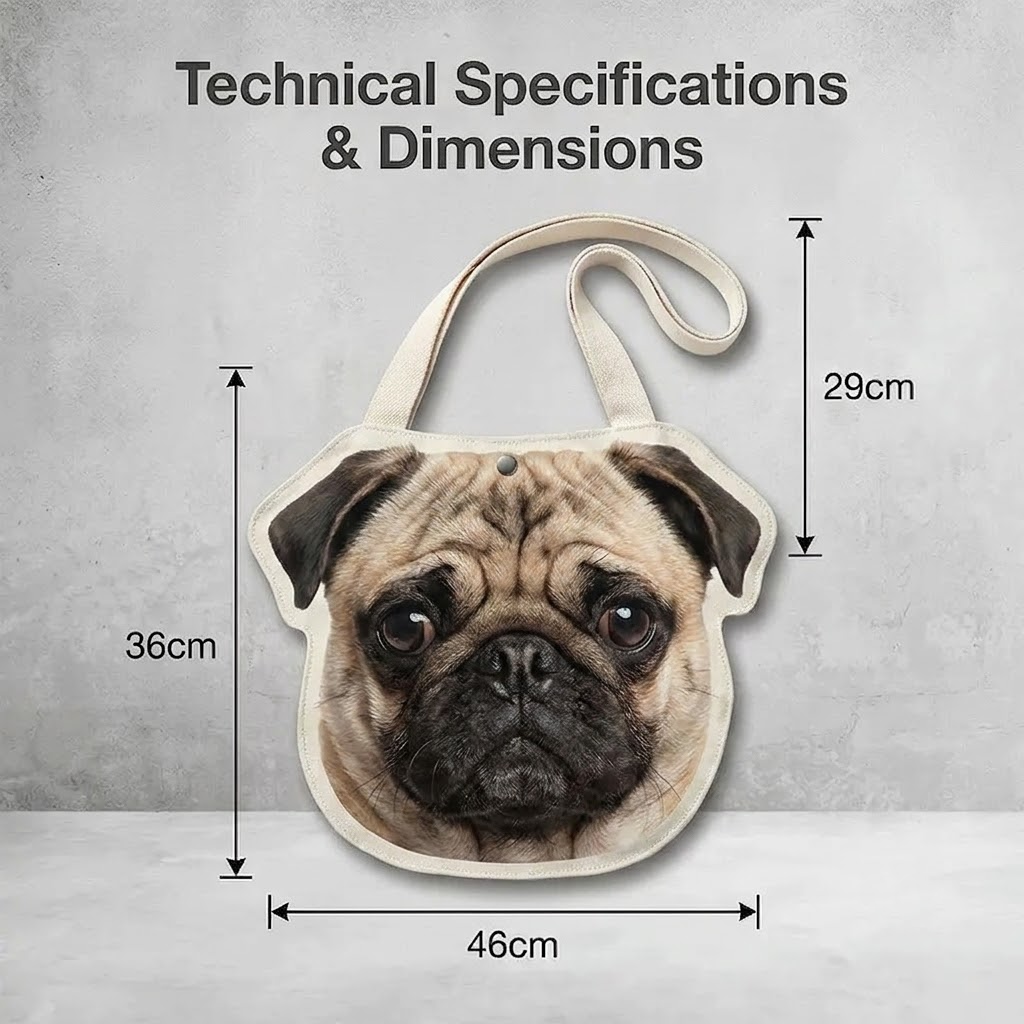 Premium Pug Canvas Bag – Cute Pug-Shaped Shoulder Bag