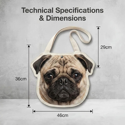 Premium Pug Canvas Bag – Cute Pug-Shaped Shoulder Bag