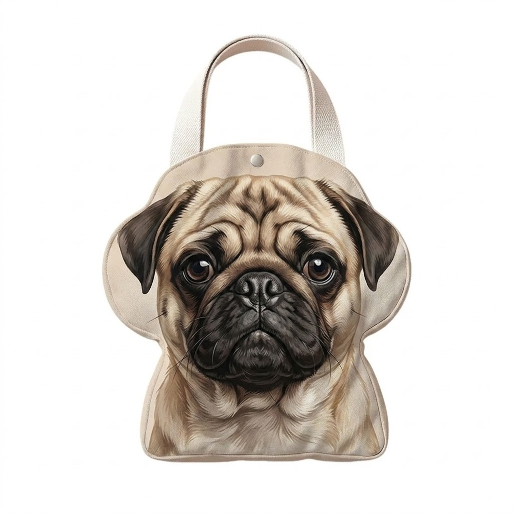 Premium Pug Canvas Bag – Cute Pug-Shaped Shoulder Bag
