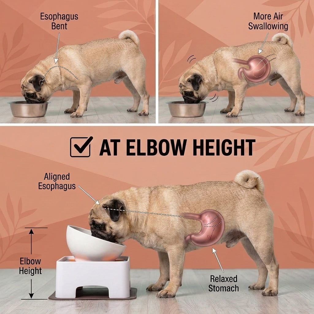PawRise Pug Ceramic Bowl – Adjustable Elevated Anti-Slip Feeding Station