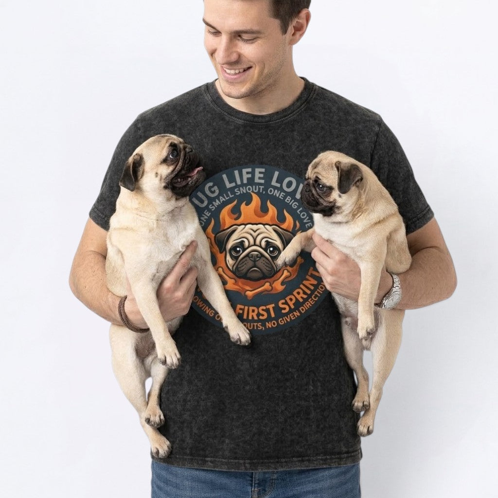 Zeus  - Snow Washed Pug T-Shirt – Oversized Heavyweight Cotton