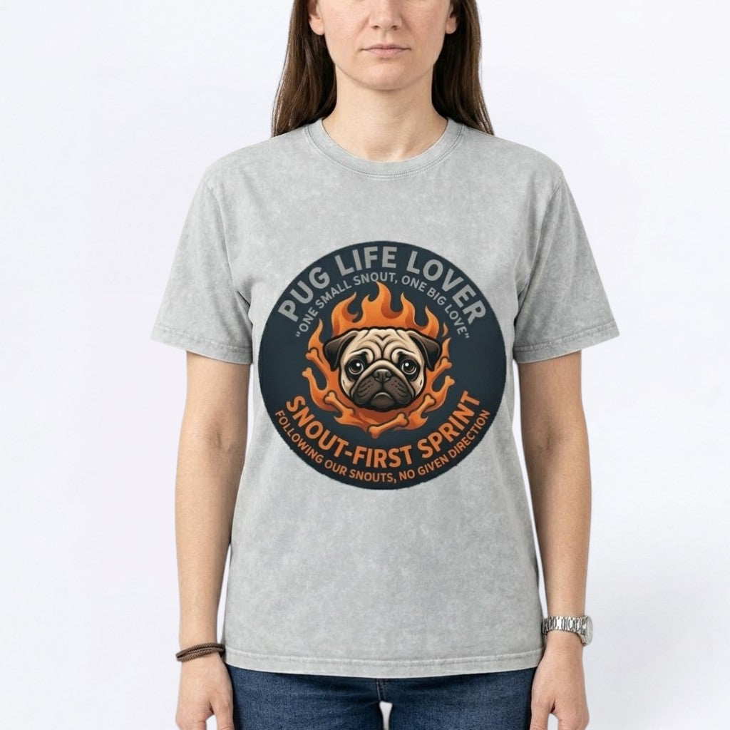 Zeus  - Snow Washed Pug T-Shirt – Oversized Heavyweight Cotton