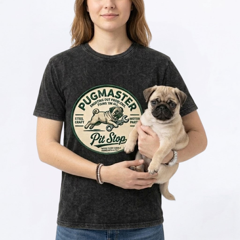 Sunny  - Snow Washed Pug T-Shirt – Oversized Heavyweight Cotton