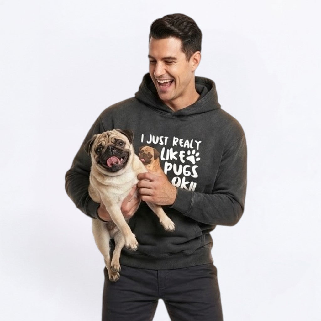 Daisy - Heavyweight Sunfade Pug Lover Hoodie – Oversized Streetwear Fit