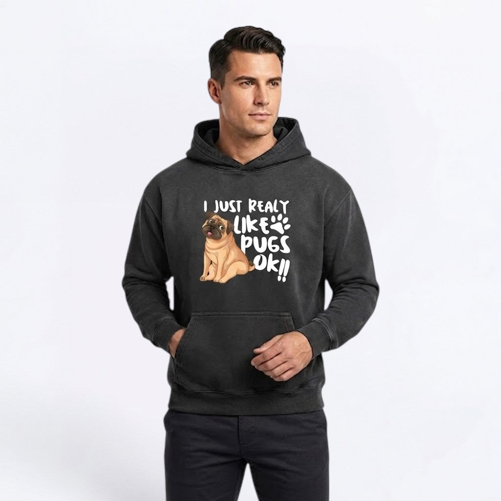 Daisy - Heavyweight Sunfade Pug Lover Hoodie – Oversized Streetwear Fit