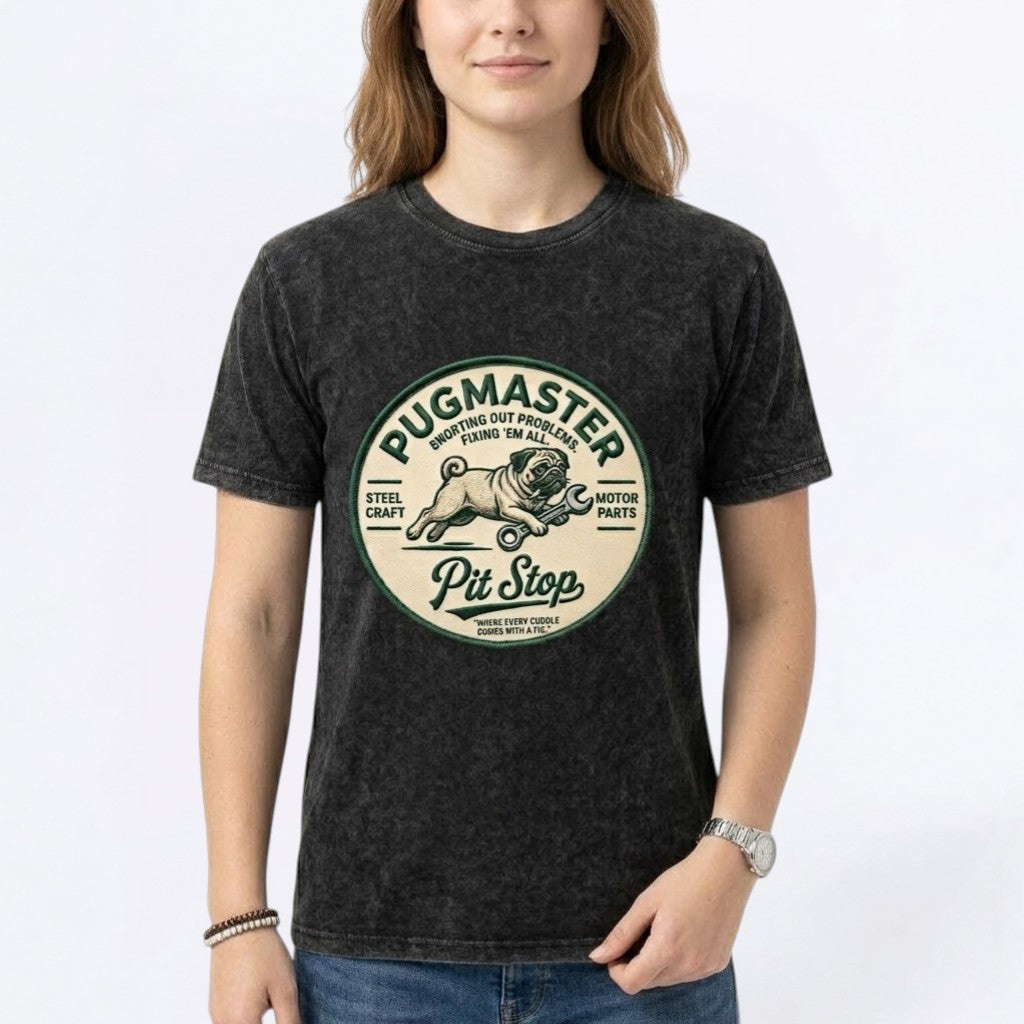 Sunny  - Snow Washed Pug T-Shirt – Oversized Heavyweight Cotton