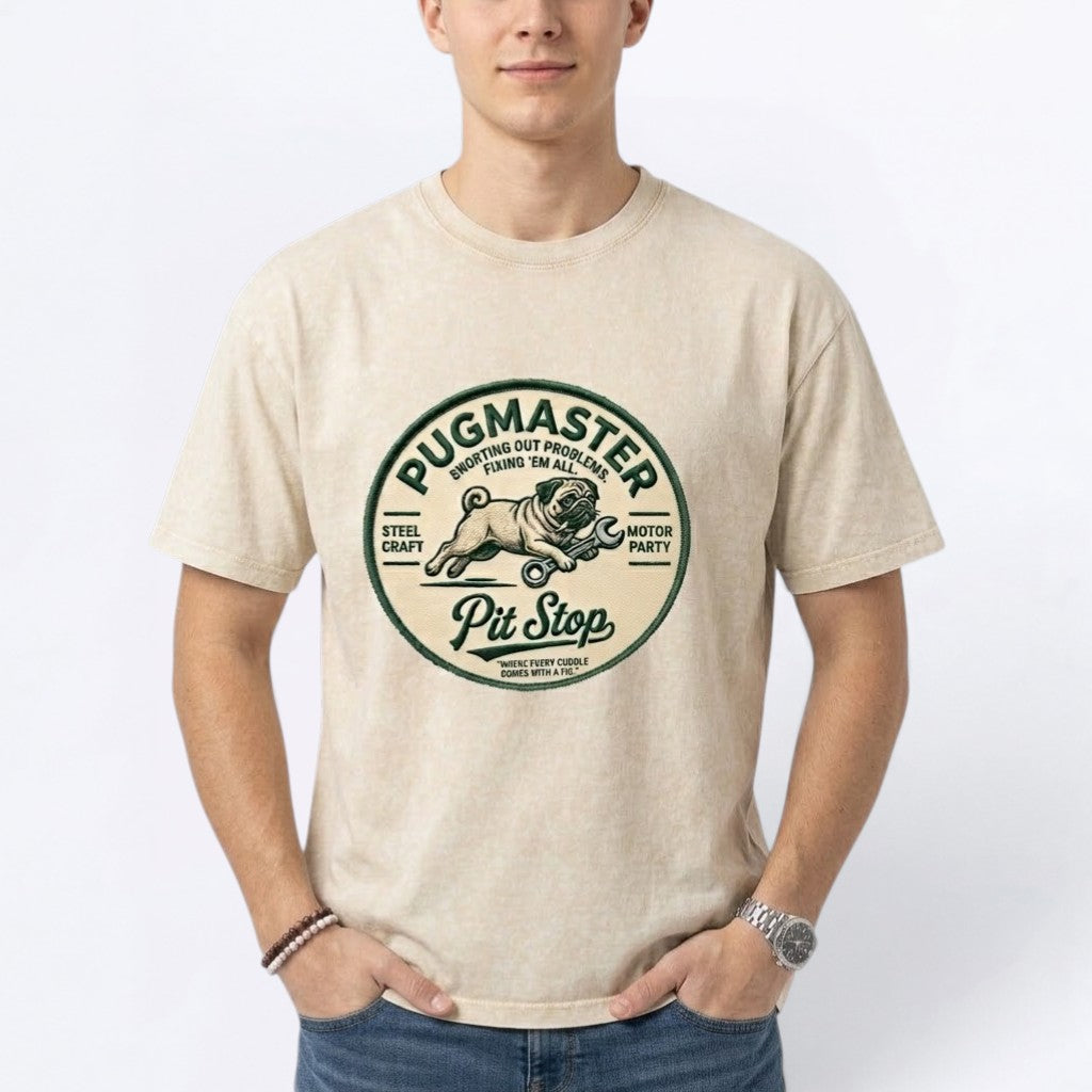 Sunny  - Snow Washed Pug T-Shirt – Oversized Heavyweight Cotton