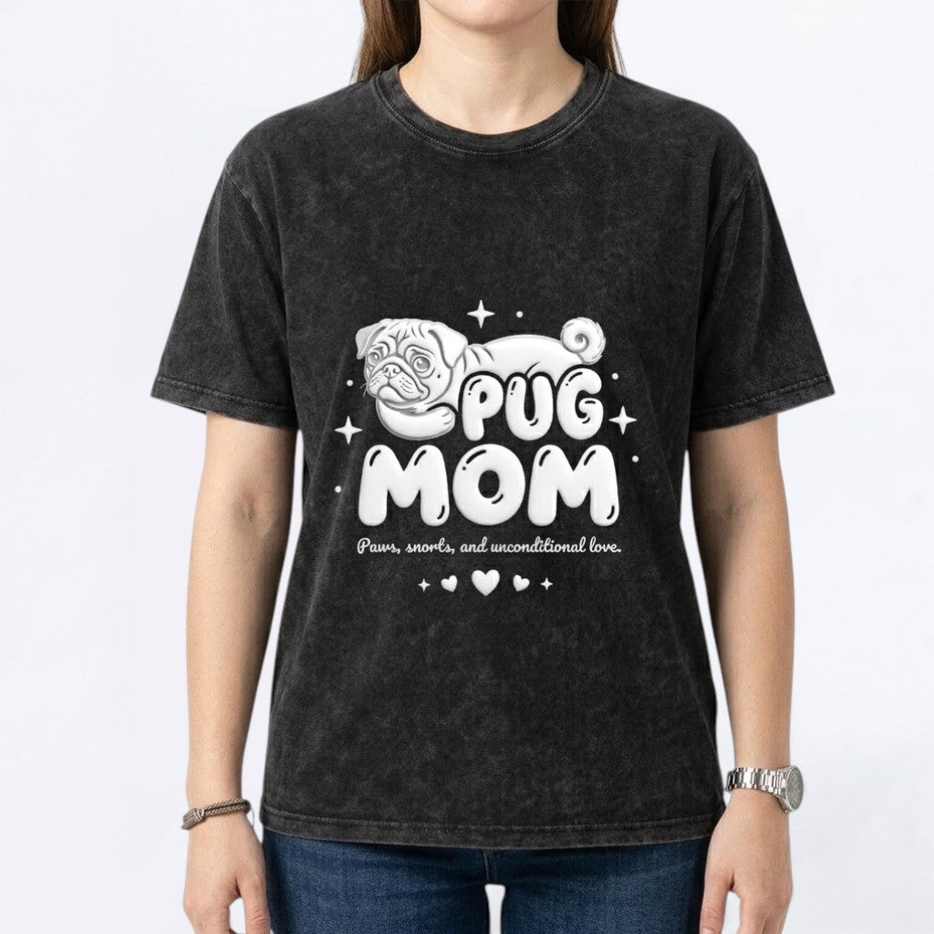 Fifi  - Snow Washed Pug T-Shirt – Oversized Heavyweight Cotton