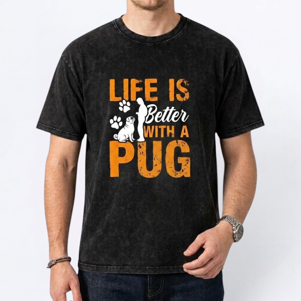Odin - Snow Washed Pug T-Shirt – Oversized Heavyweight Cotton