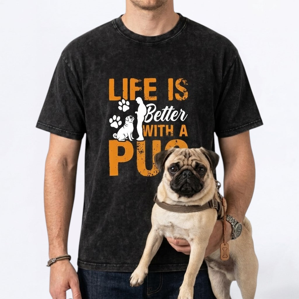 Odin - Snow Washed Pug T-Shirt – Oversized Heavyweight Cotton