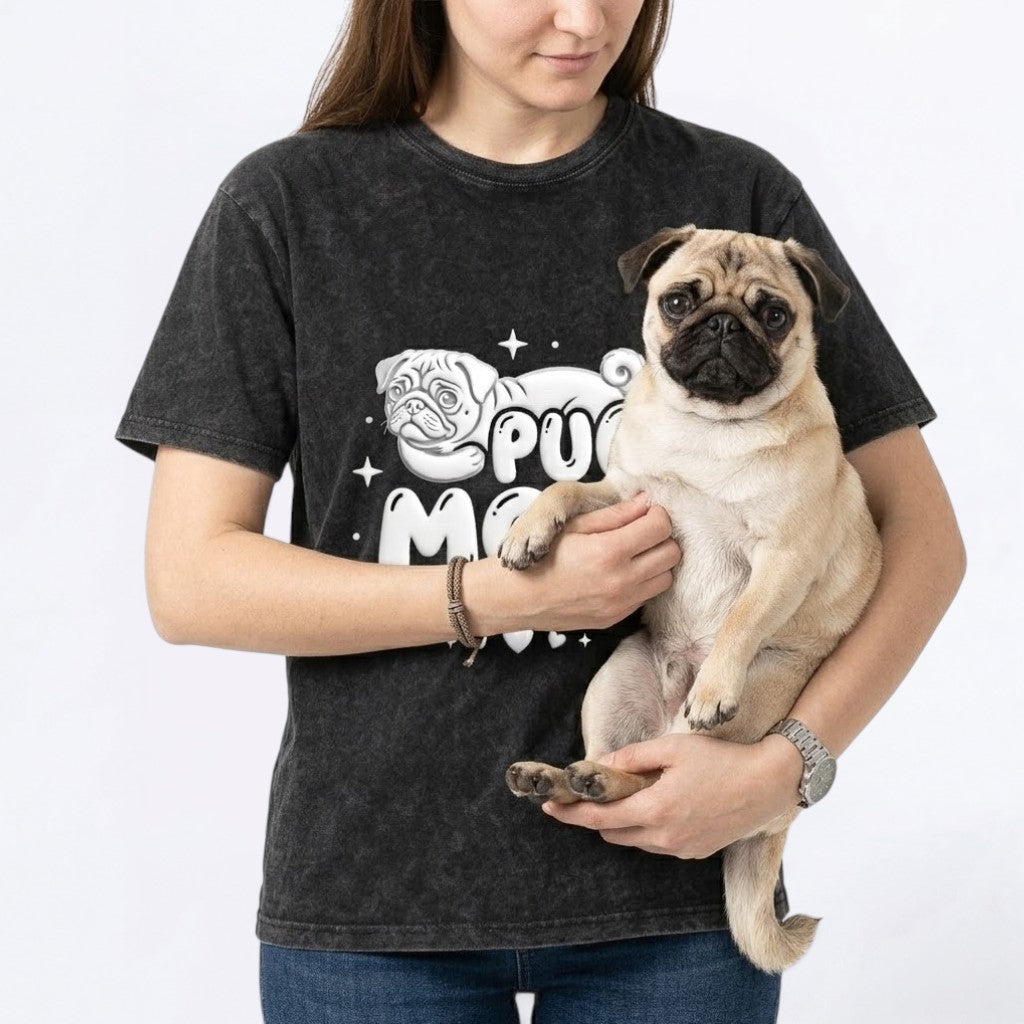 Fifi  - Snow Washed Pug T-Shirt – Oversized Heavyweight Cotton