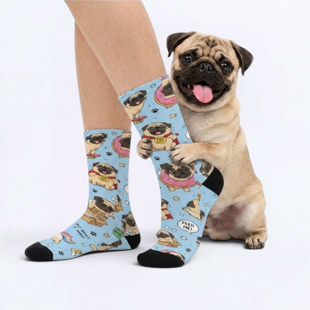 WILLOW - Funny Pug Socks | Unisex Crew Socks