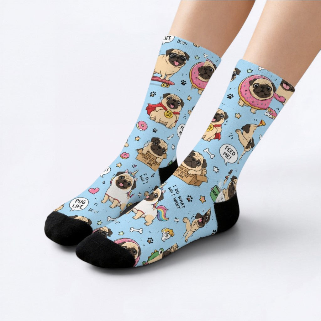 WILLOW - Funny Pug Socks | Unisex Crew Socks