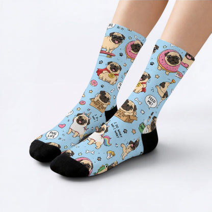 WILLOW - Funny Pug Socks | Unisex Crew Socks
