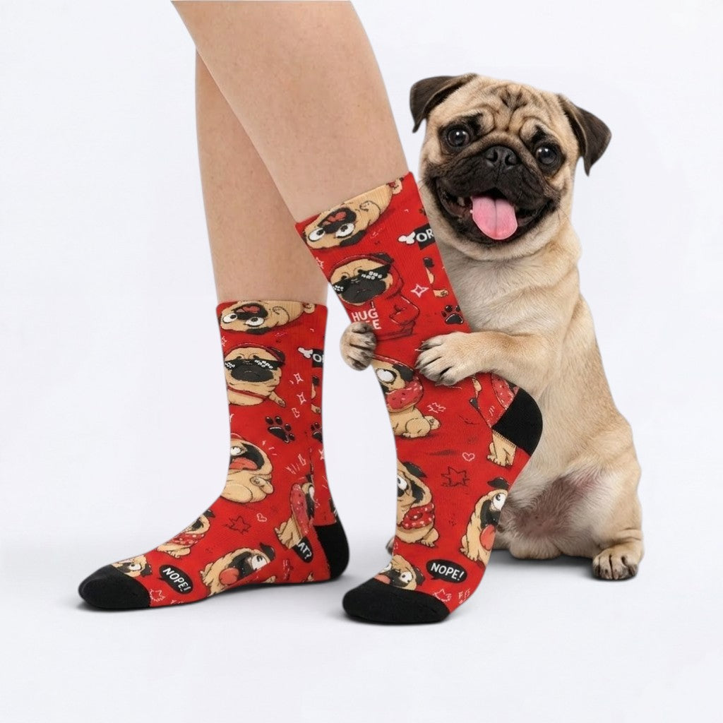 Apollo - Funny Pug Socks | Unisex Crew Socks